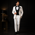 Handmade white and black contrast tuxedo 3 piece suit