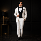 Handmade white and black contrast tuxedo 3 piece suit