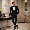 Designer groom and party wear black velvet tuxedo suit