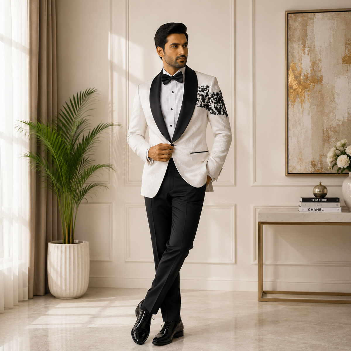 White tuxedo 2 piece suit for stylish look