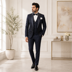 Costume 3 pièces smoking bleu marine agrémenté sur mesure