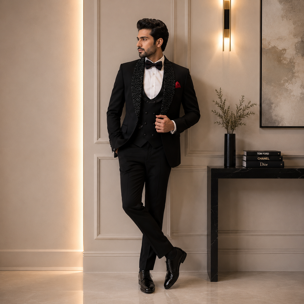 Ultimo abito da smoking nero personalizzato in 3 pezzi