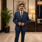 Men's Luxury Navy Blue 3-Piece Suit (Worn by Our Client Professor Dr. Zia Ashraf, Head of Department ICU)