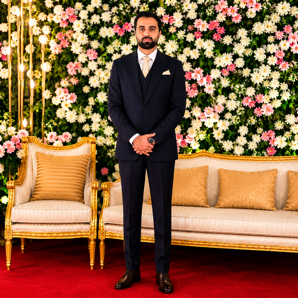 Our Valued Client Wear Men's Luxury Navy Blue 3-Piece Suit