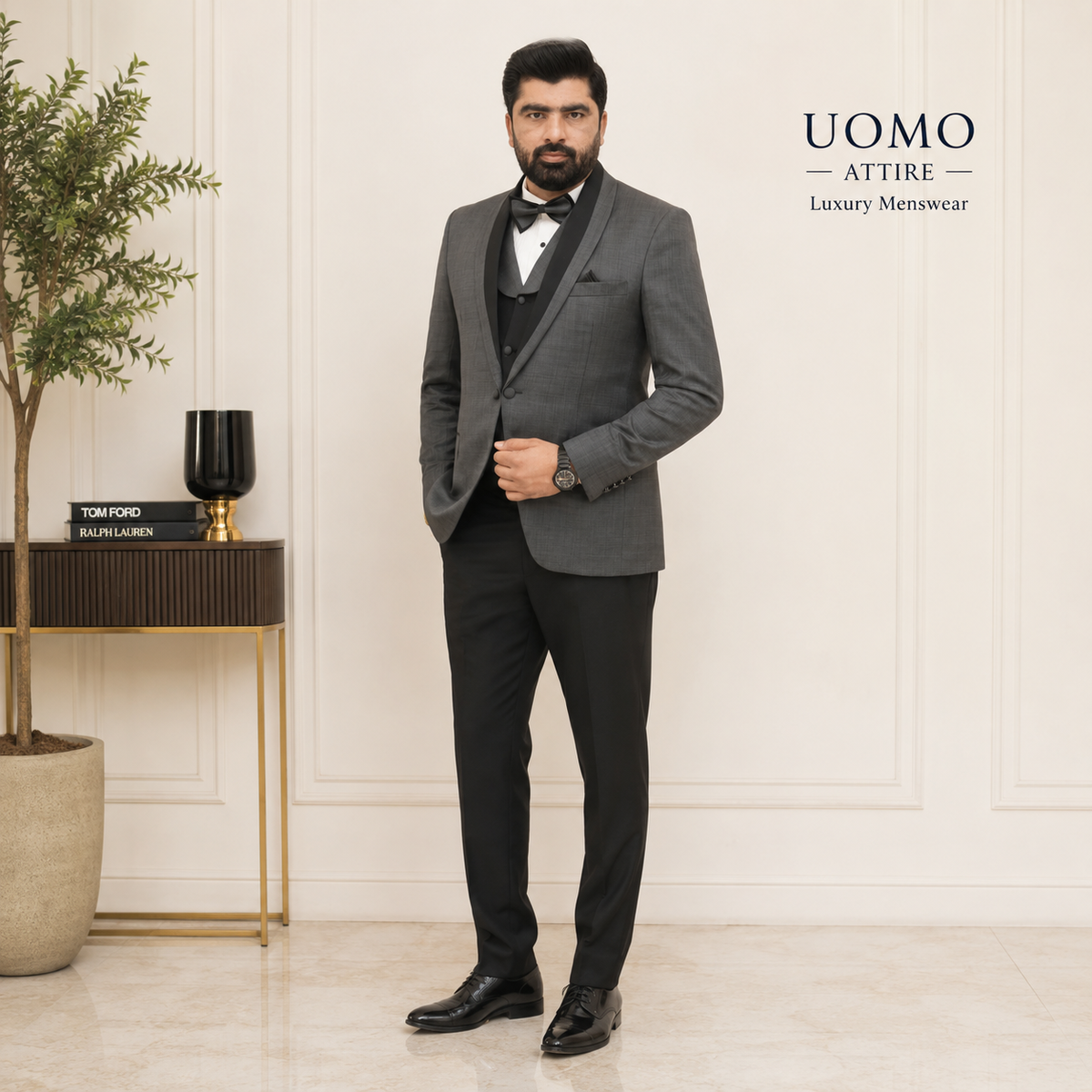 Timeless Elegance Charcoal Grey Shawl Lapel Tuxedo