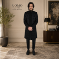 Men's Stylish Black Self Jamawar With Embellishment Sherwani for groom