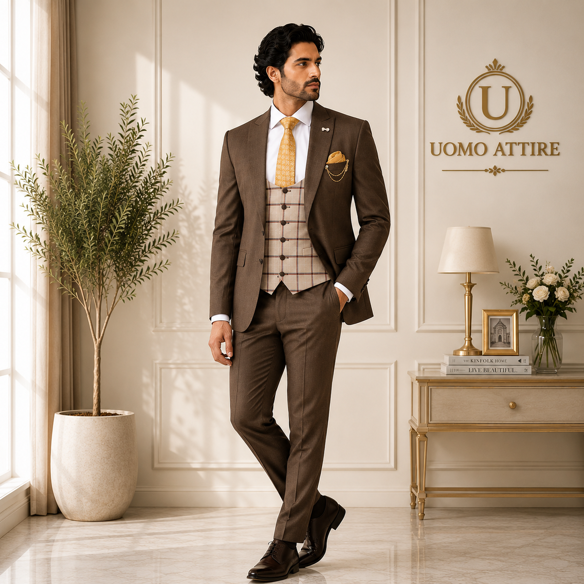 Elegent brown three peice suit for men