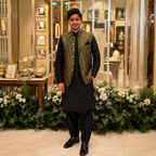 Gold Embroidered Waistcoat for Men Our esteemed happy client, Mr. Kashif Rasool