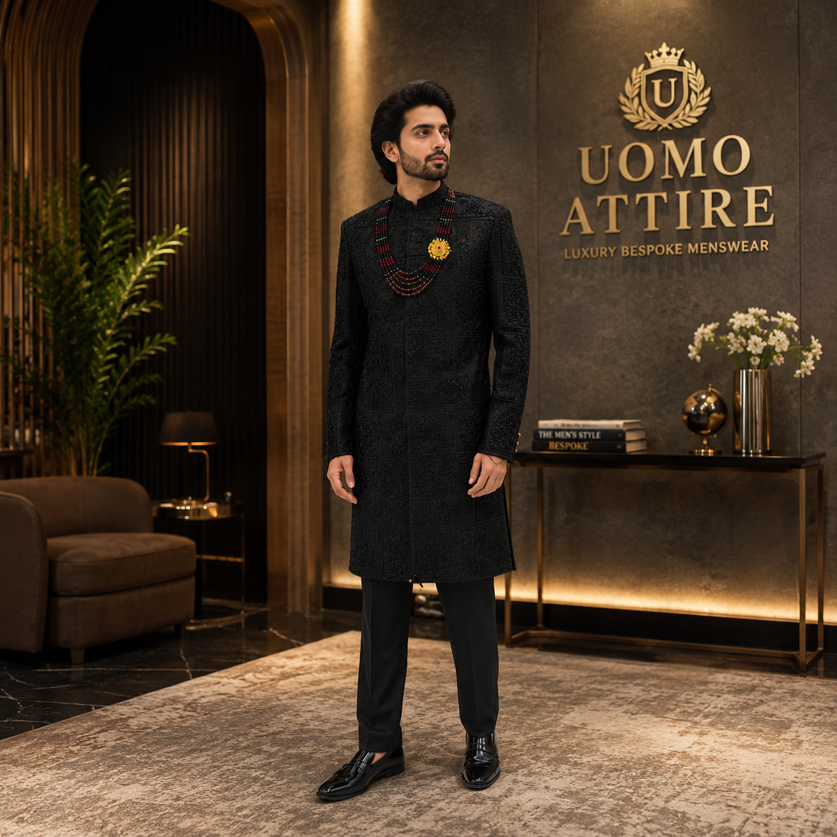 Men's Luxury Black Heavy Embellished Sherwani