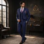 Blue check three piece suit