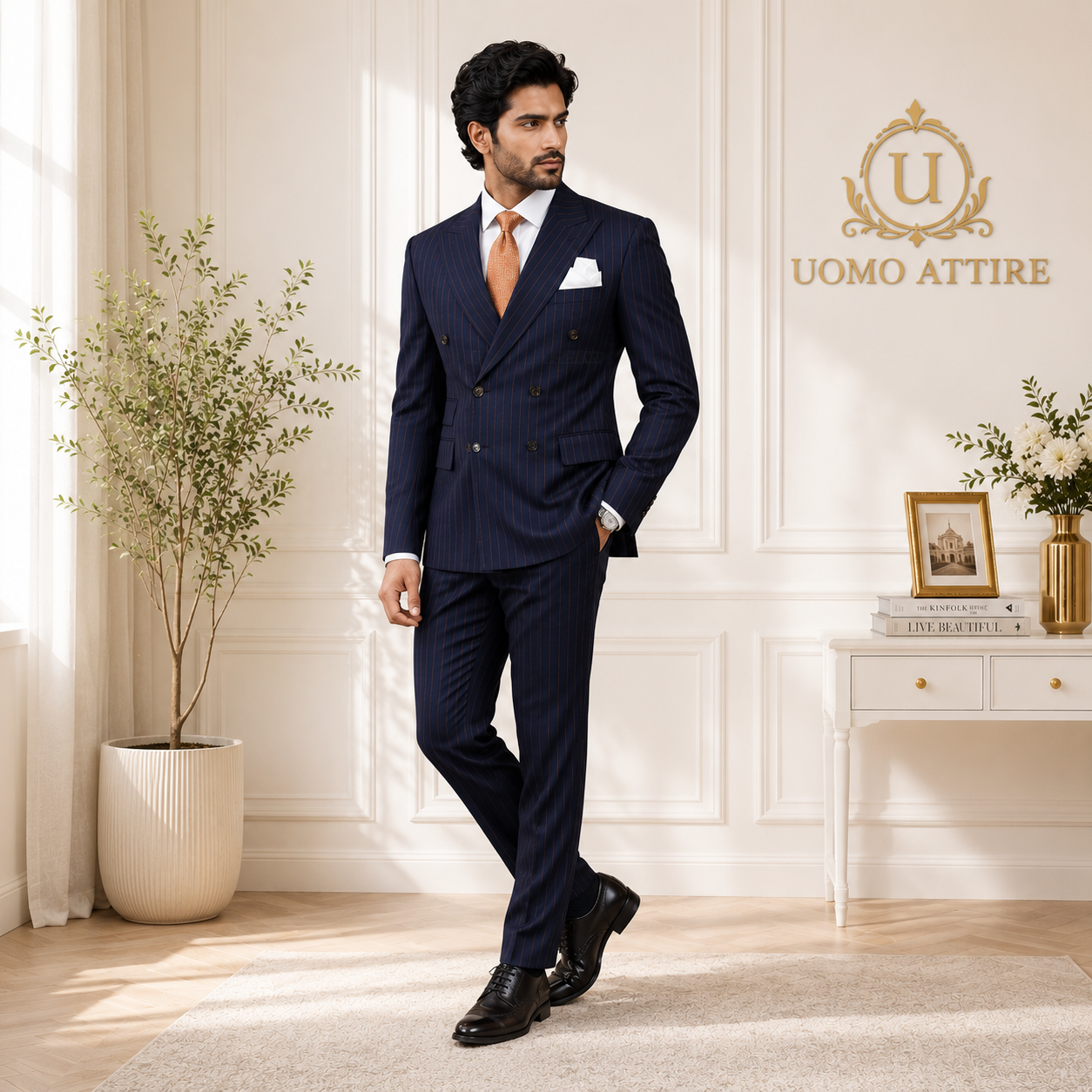 
                  
                    Elevate your look with our blue pinstripe 2 piece suit for men
                  
                