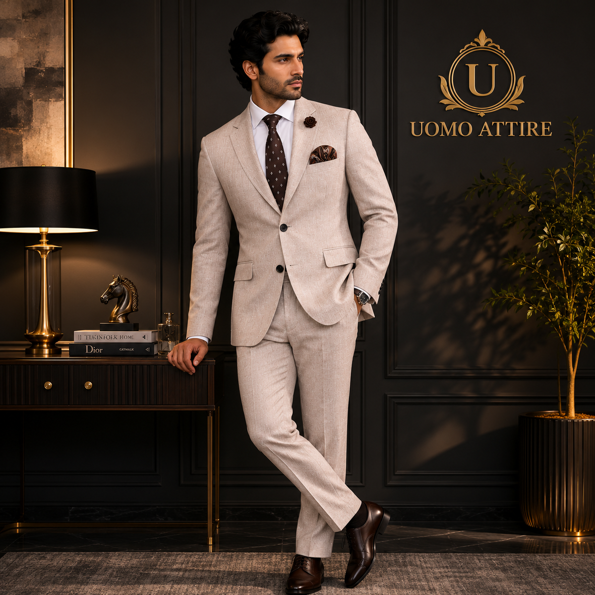 Linen fabric summer 2 piece suit