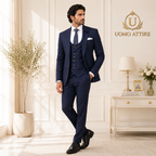 Pick stitch navy blue 3 piece suit
