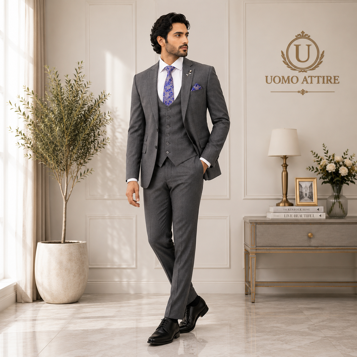 Light weight grey bespoke three piece suit