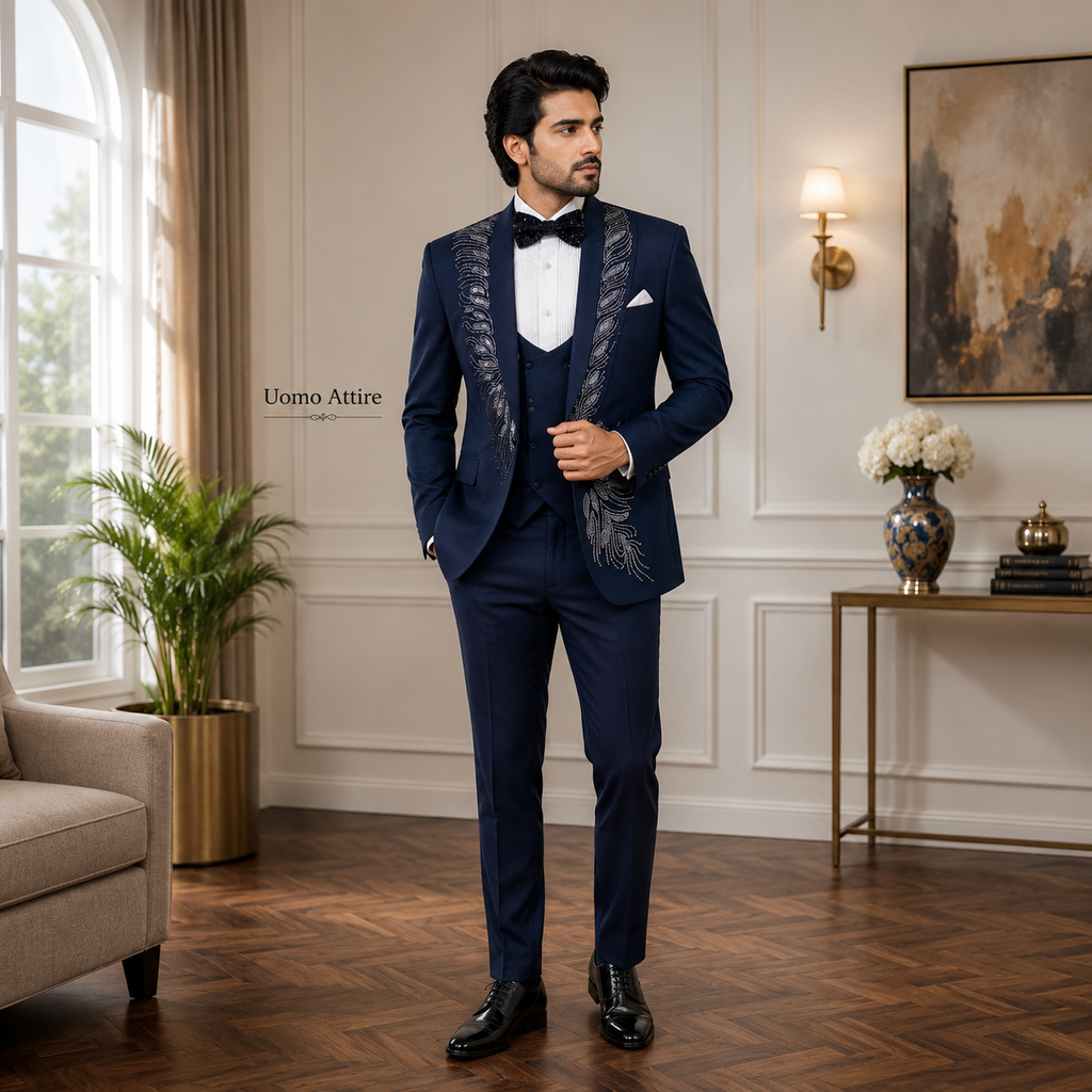 Custom Made Navy Blue Tuxedo Suit for Men