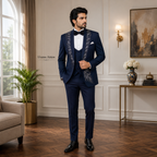 Custom Made Navy Blue Tuxedo Suit for Men