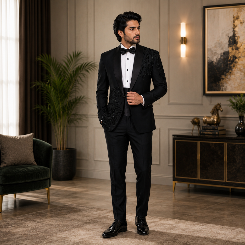 Mens Designer Black Wedding Tuxedo Suit for Groom