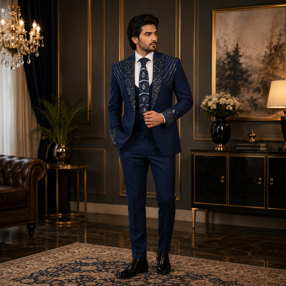 Mens Designer Blue Wedding Tuxedo for Groom