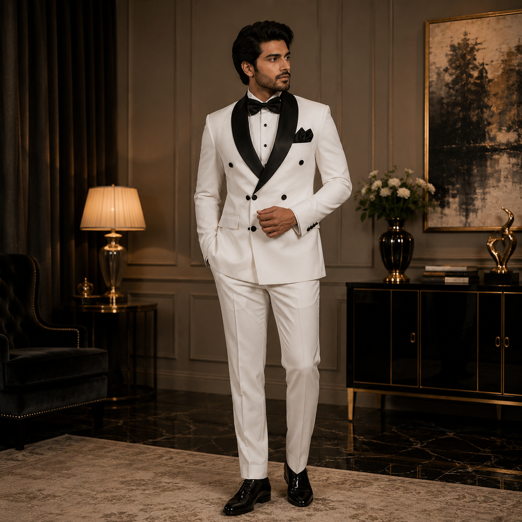 Men's White Double Breasted 2 Piece Suit