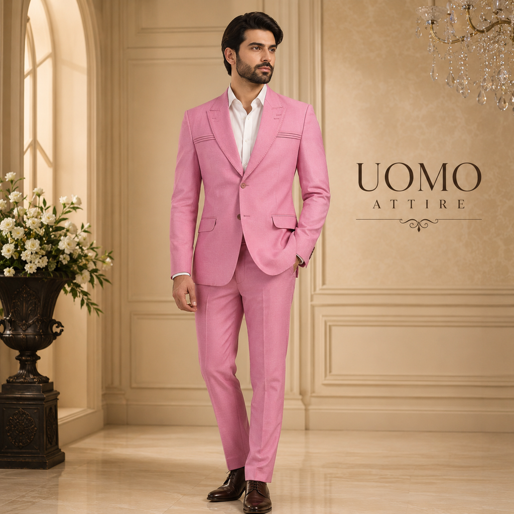 Mens Pink Two-Piece Suit For Men - 100% Woolen Mens Pink Suits