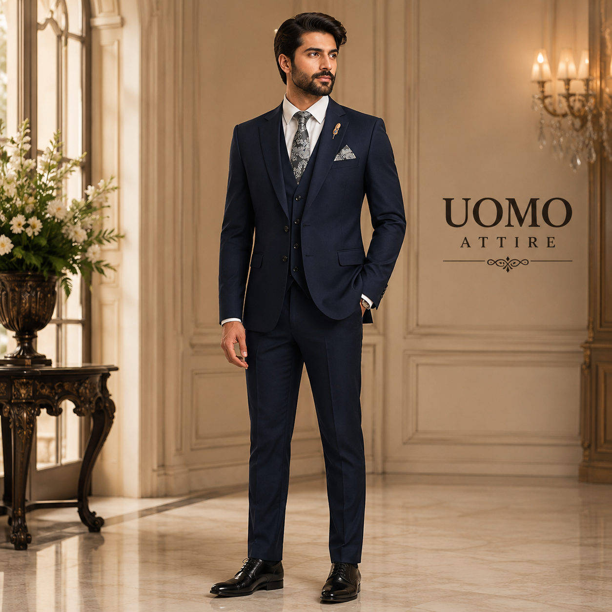 
                  
                    Mens suit shop's custom tailored grey 3 piece suit
                  
                