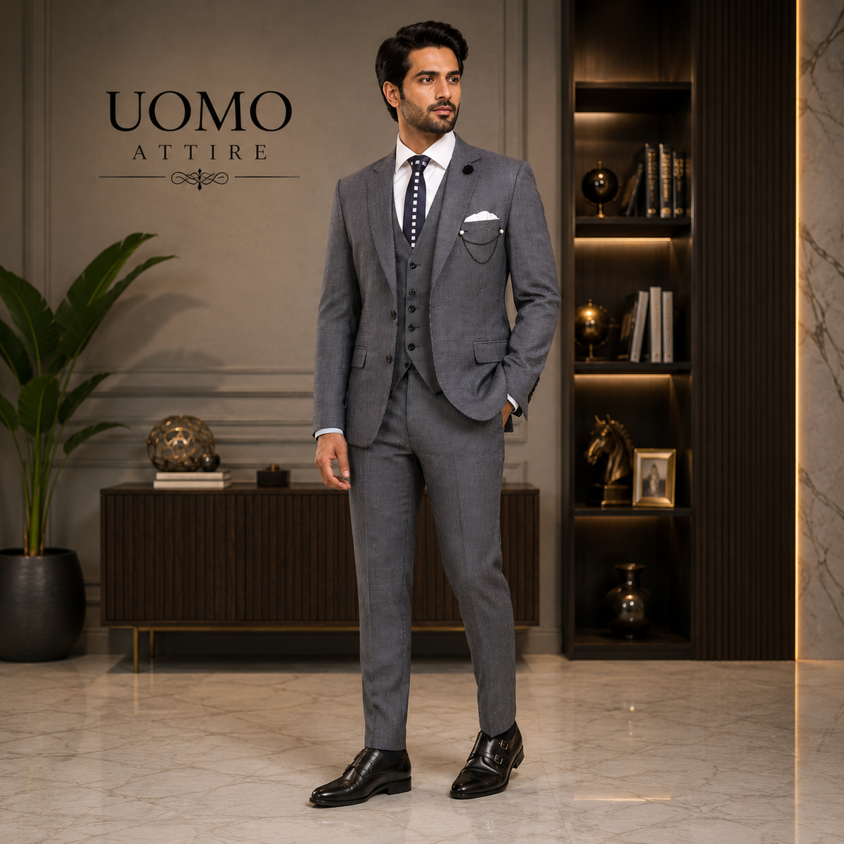 Abito tre pezzi personalizzato in tessuto testurizzato occhio di pernice