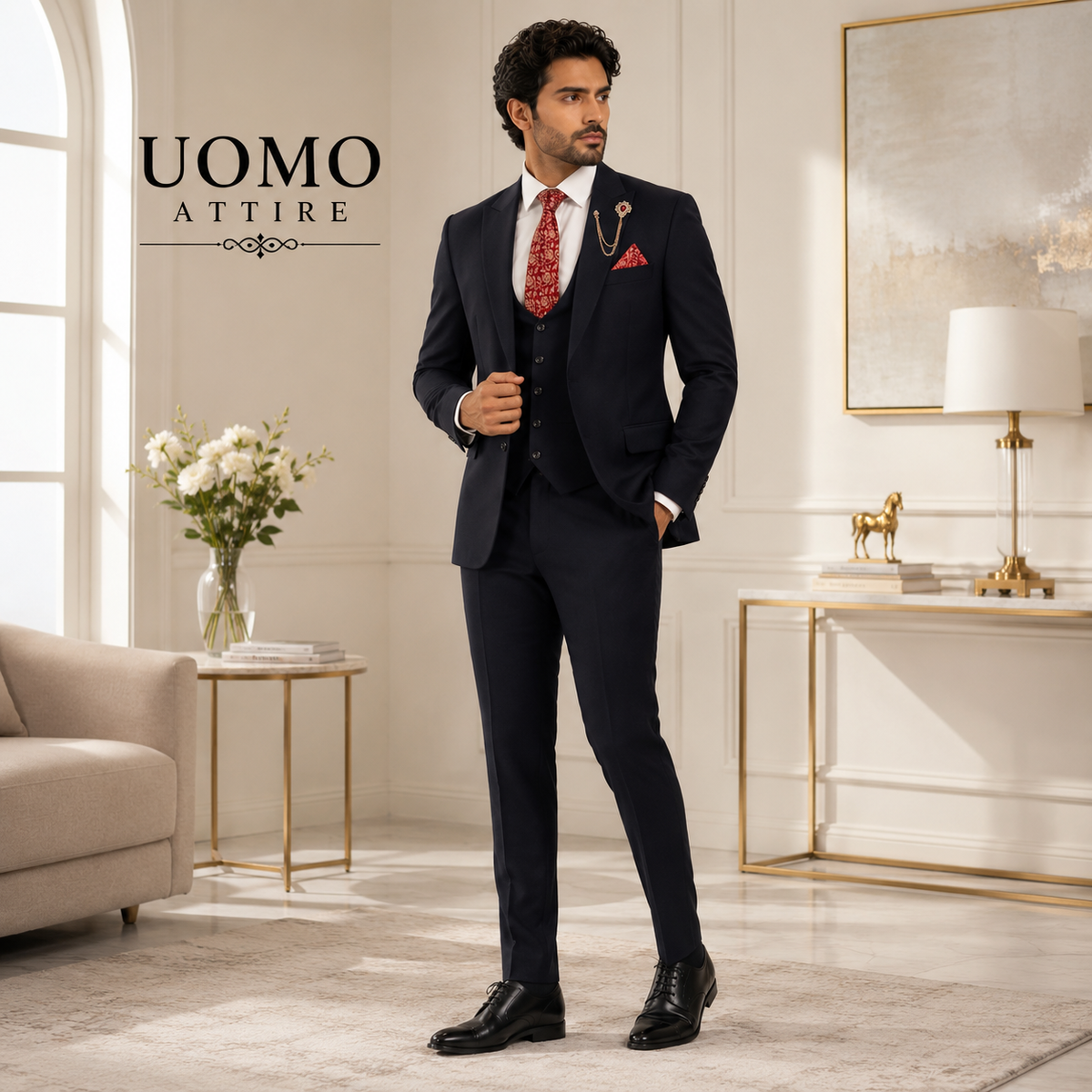 Pure tropical four season Italian midnight blue three piece suit