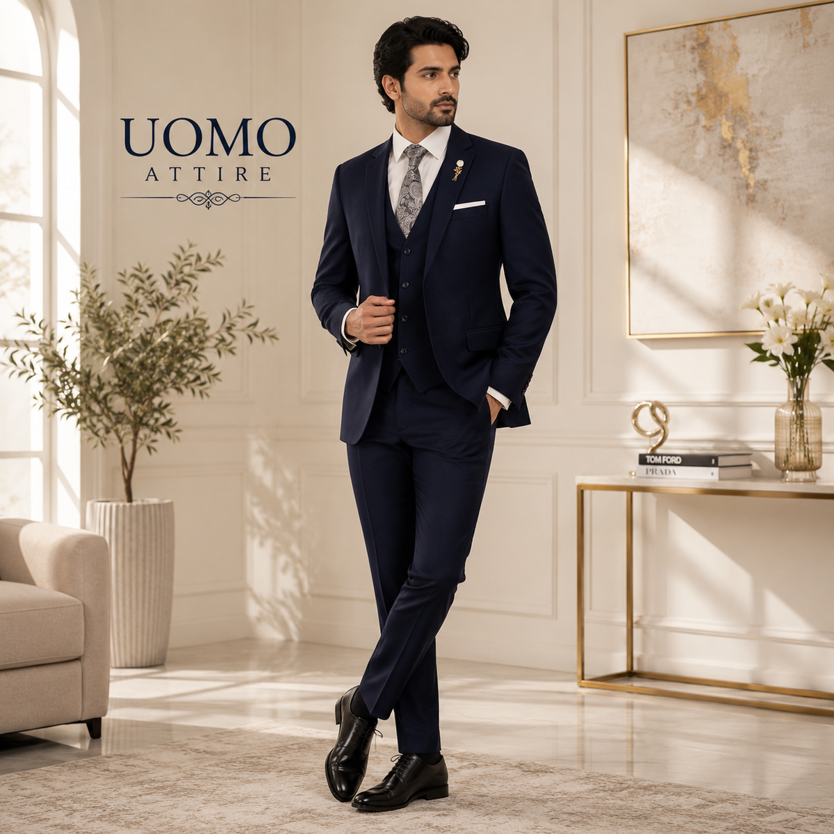 Tailor-made midnight blue three piece suit