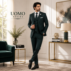Custom-tailored deep green three piece suit
