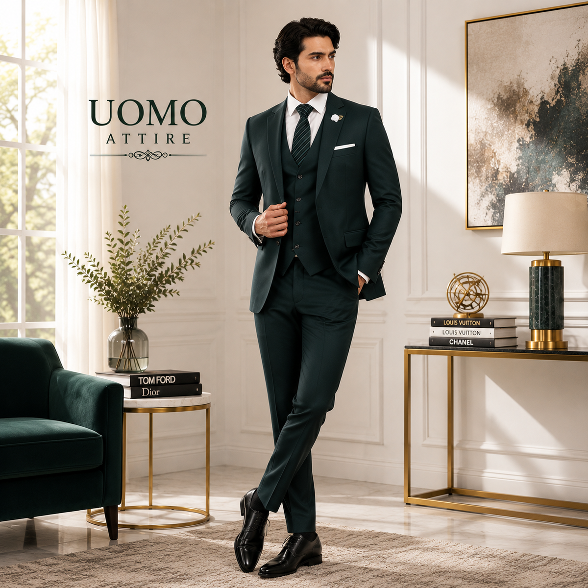 Costume trois pièces vert foncé sur mesure