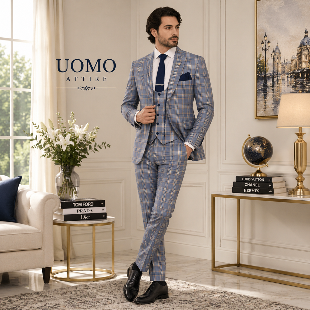 Abito tre pezzi classico italiano a quadri