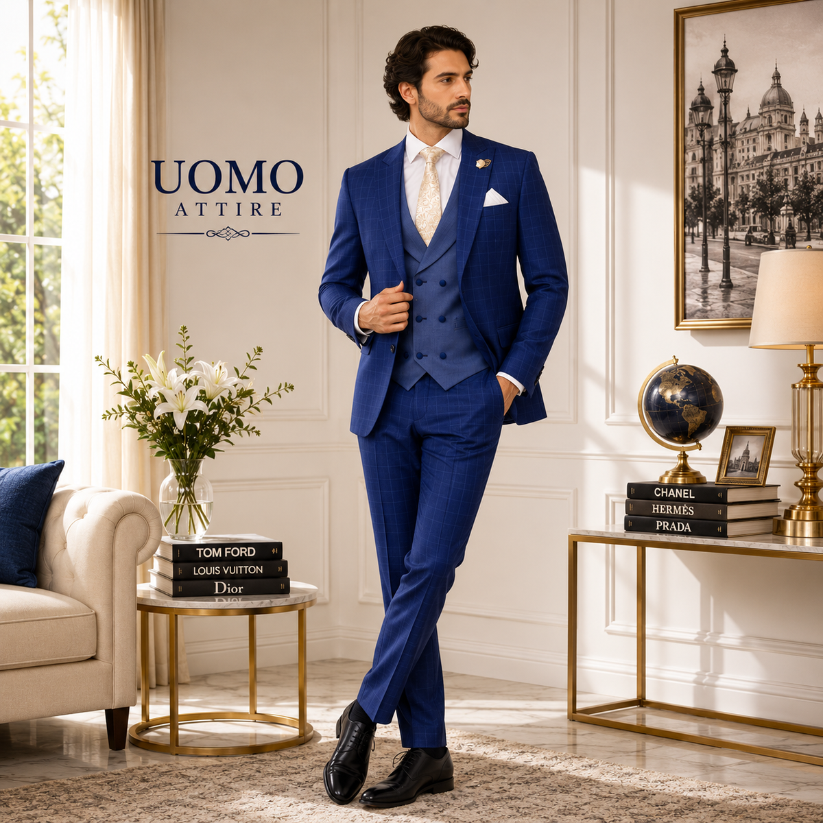 Costume 3 pièces croisé contrasté pour homme