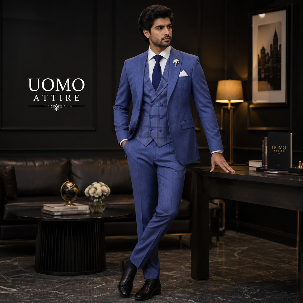 Woolen fabric three piece suit for wedding