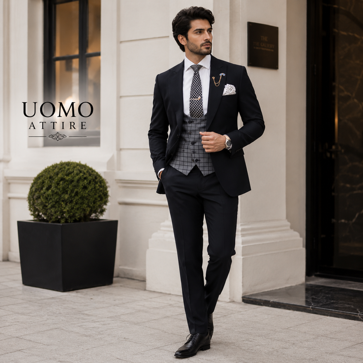 Costume trois pièces contraste noir pour mariage