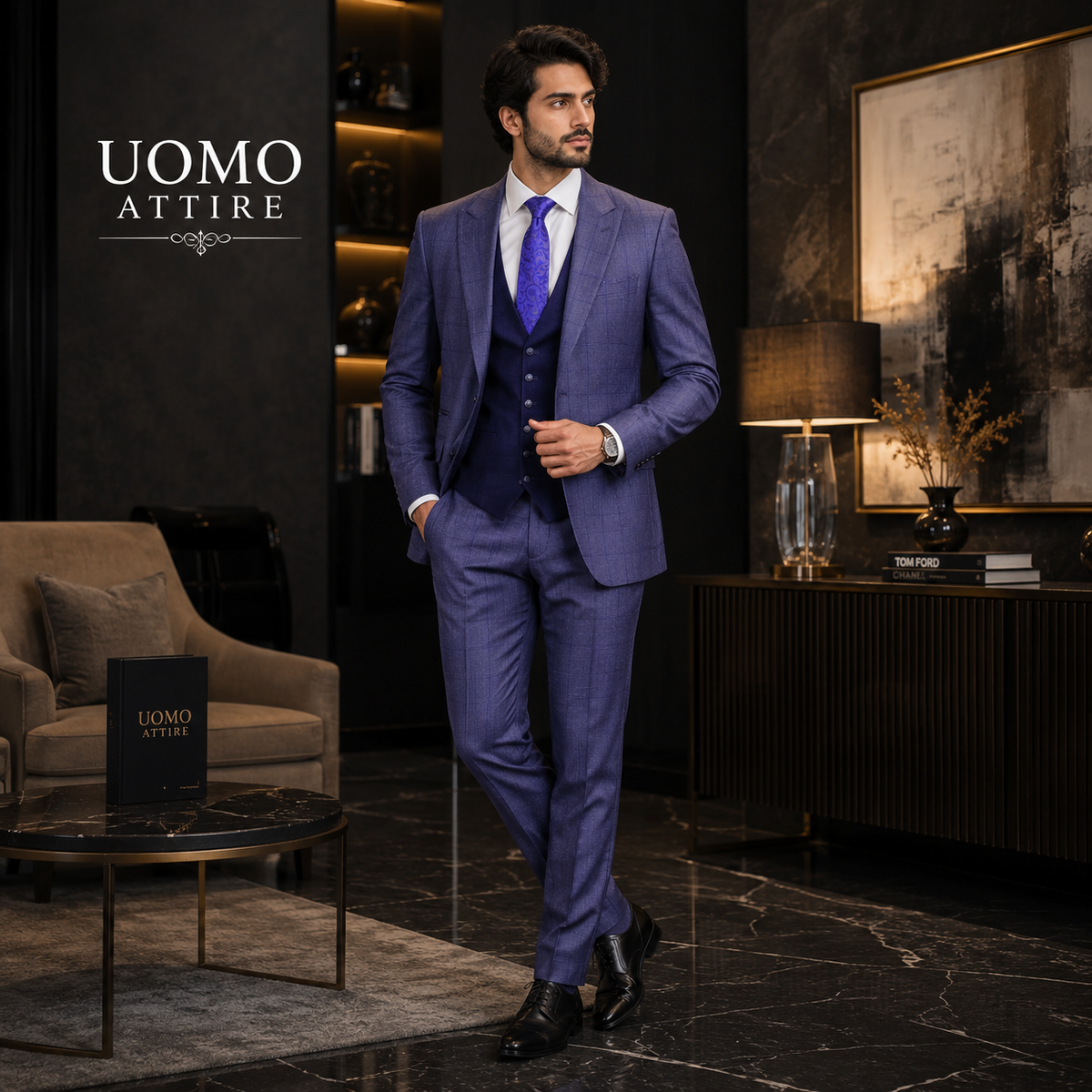 Abito tre pezzi classico check per matrimonio