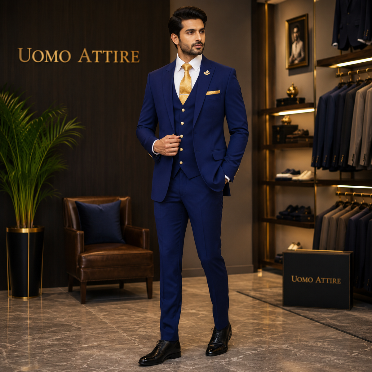 Men's Luxury Royal Blue 3-Piece Suit – Premium Groom