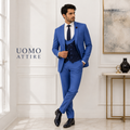 Costume trois pièces bleu ciel à revers crantés