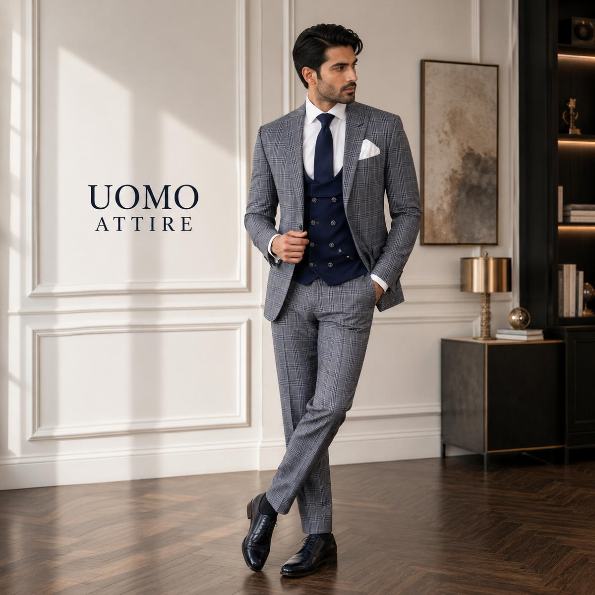Tre pezzi per uomo con gilet blu navy