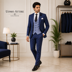 Contrast blue check three piece suit