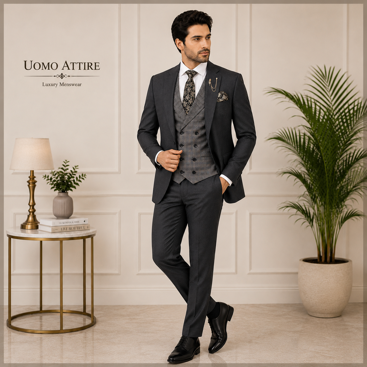 Light weight tropical four season grey three piece suit