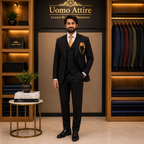 Custom-made black three piece suit