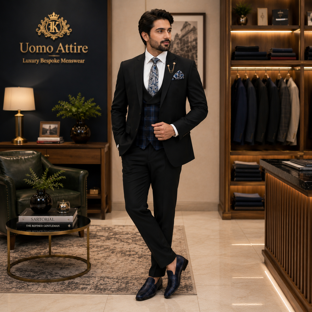 Costume trois pièces bespoke avec gilet contrasté