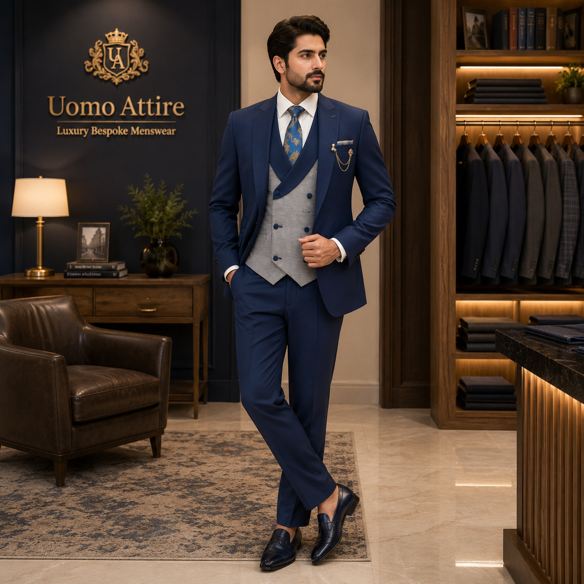Custom-made woolen fabric three piece suit