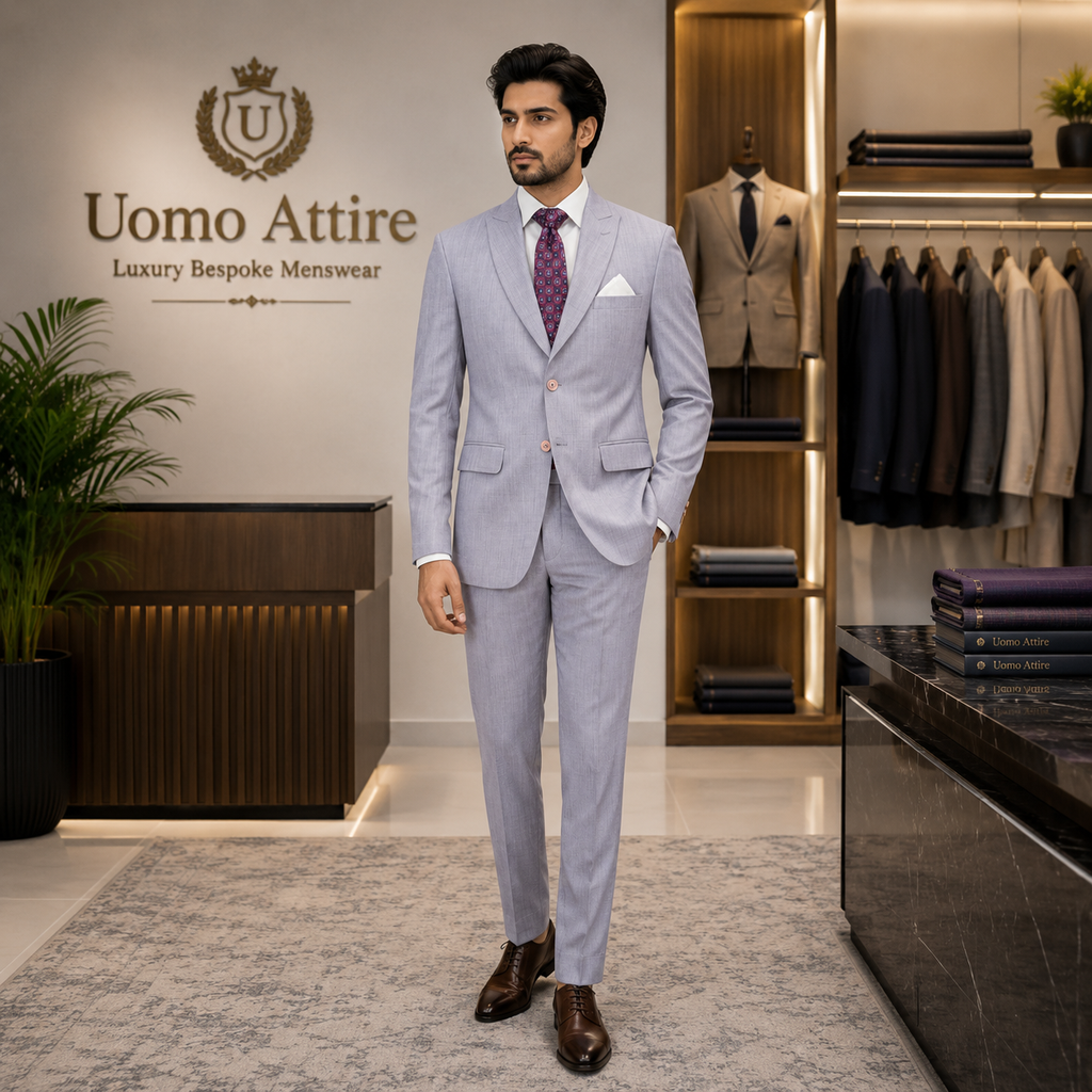 Men's Luxury Light Grey Italian Tropical 2-Piece Suit