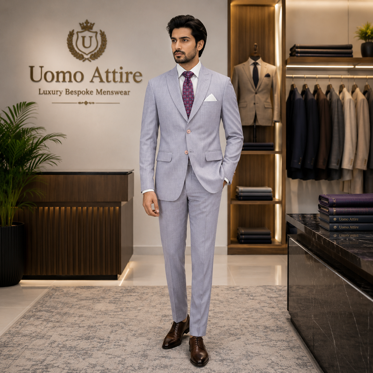 Men's Luxury Light Grey Italian Tropical 2-Piece Suit