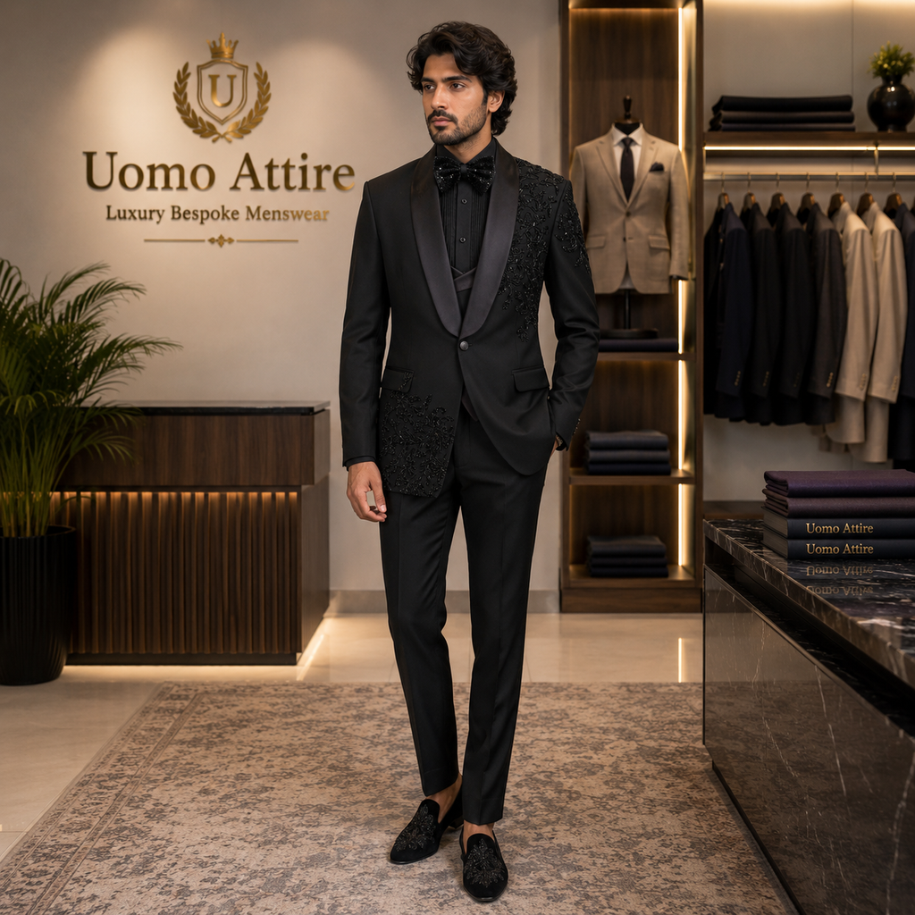 Men's Luxury Black Embellished Tuxedo Suit