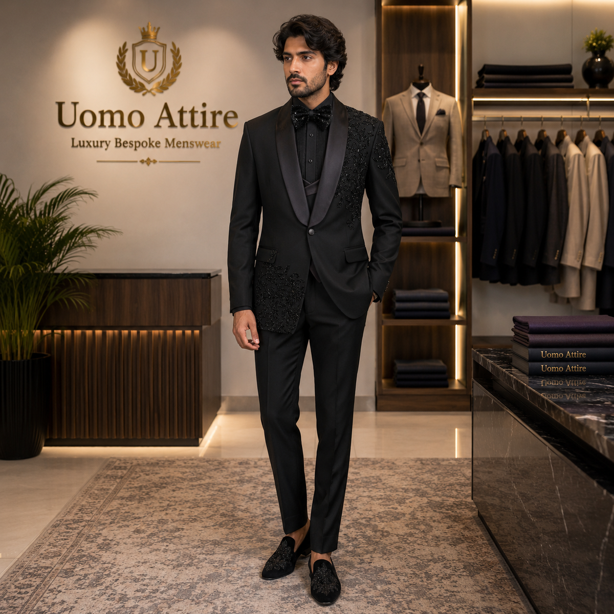 Men's Luxury Black Embellished Tuxedo Suit