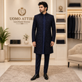 Men's Luxury Navy Blue Embellished Sherwani with Jewellery Work