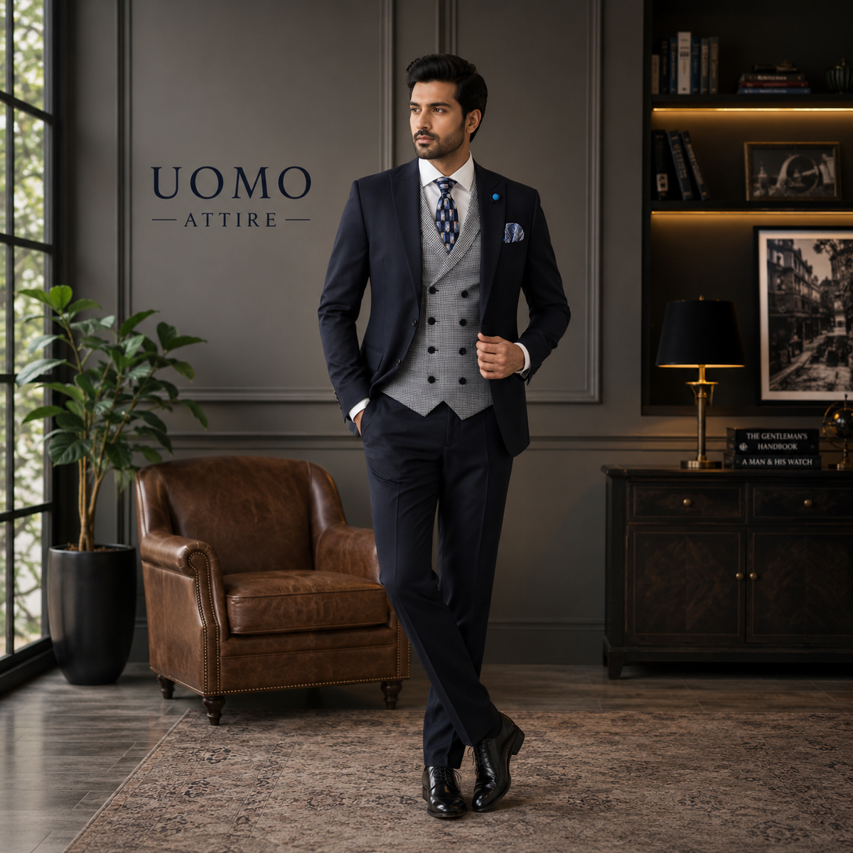 Contrast mens three piece suit