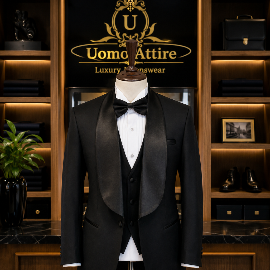 Men's Luxury Black Tuxedo 3-Piece Suit with Shawl Lapel